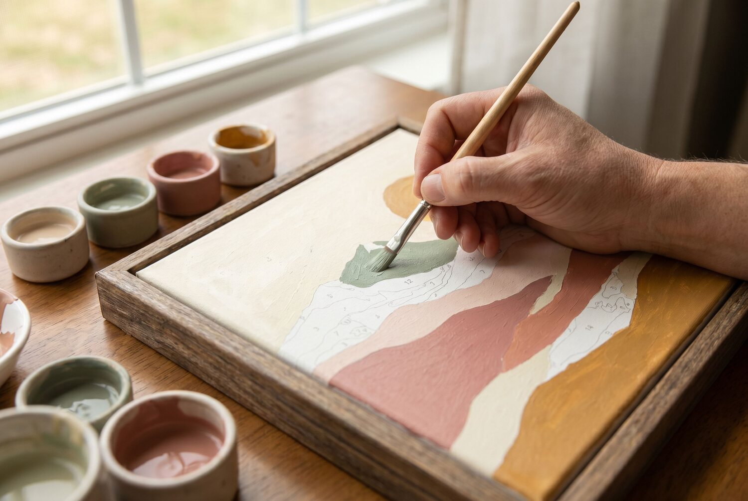 A paint-by-numbers canvas in progress