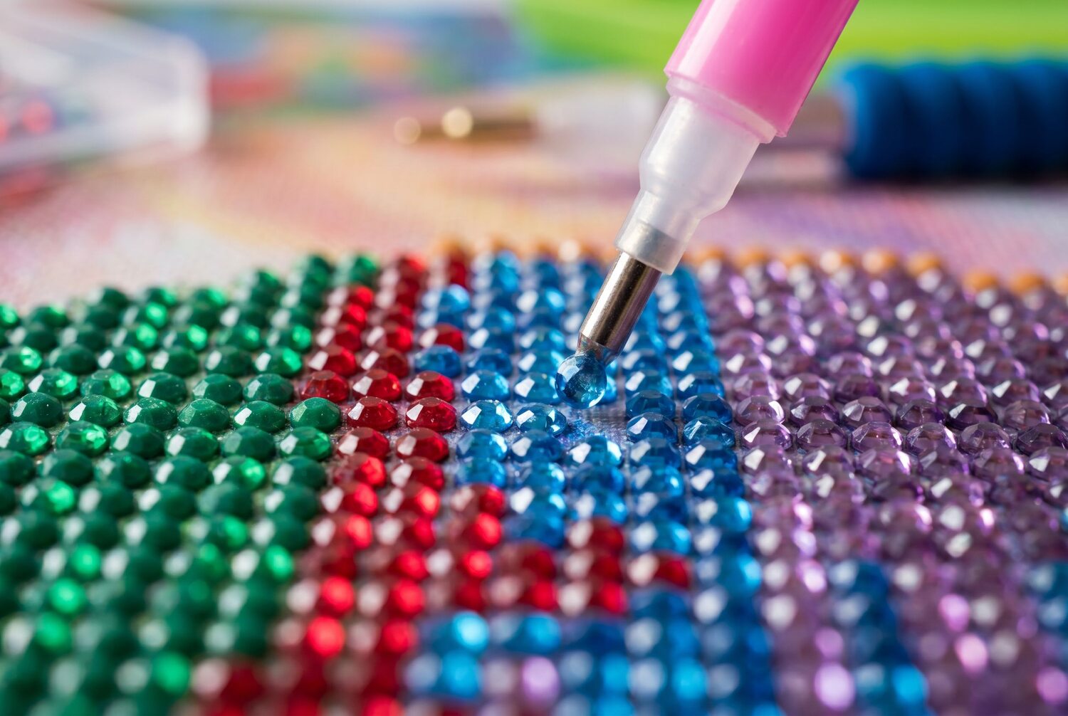 A diamond-art piece close up