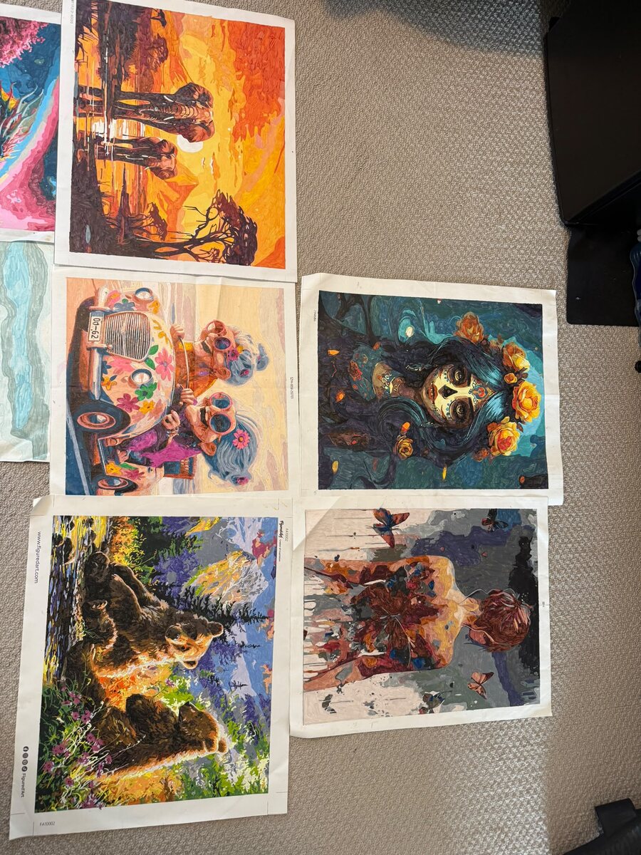A spread of finished pieces